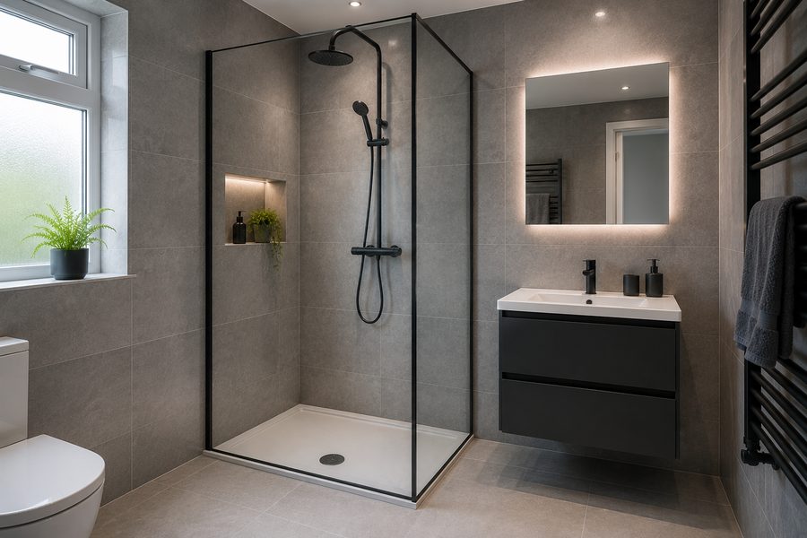 Walk-in shower fitted in a bath-to-shower conversion, Exeter